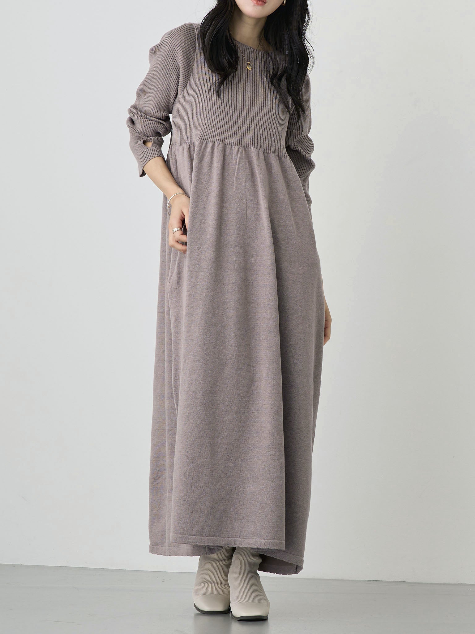 リブニットフレアワンピース Gray