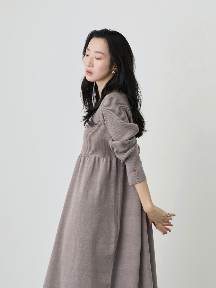 罗纹针织喇叭裙 灰色