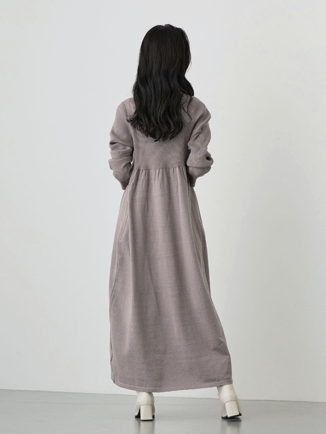 罗纹针织喇叭裙 灰色