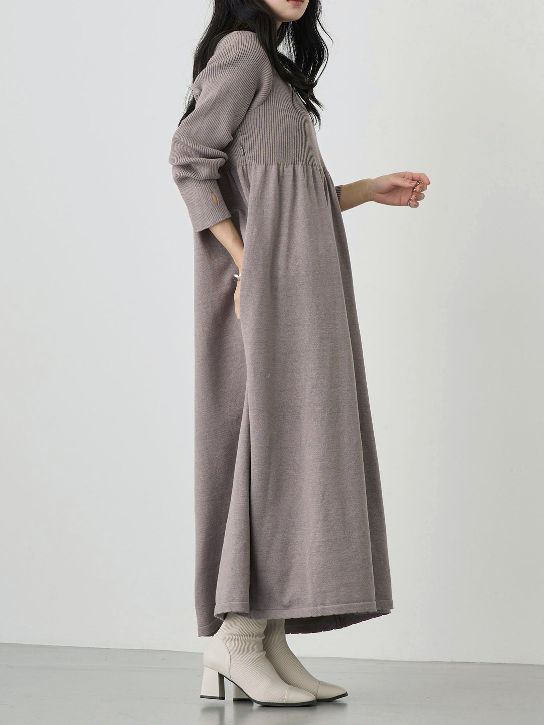 罗纹针织喇叭裙 灰色