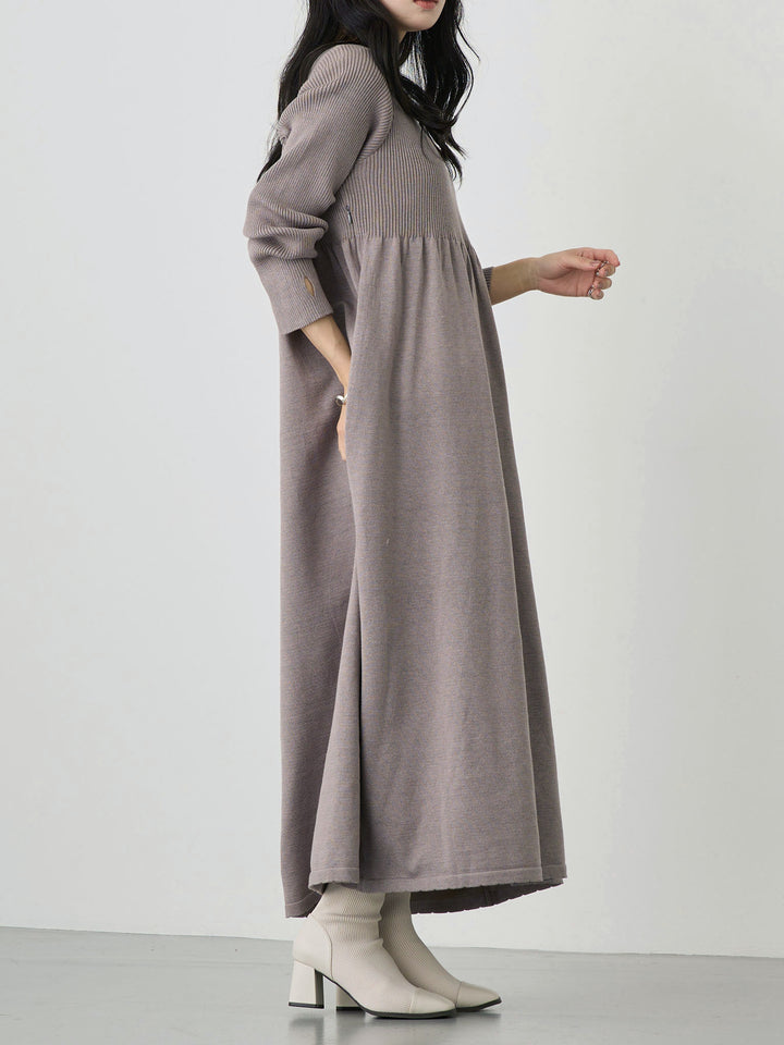 罗纹针织喇叭裙 灰色