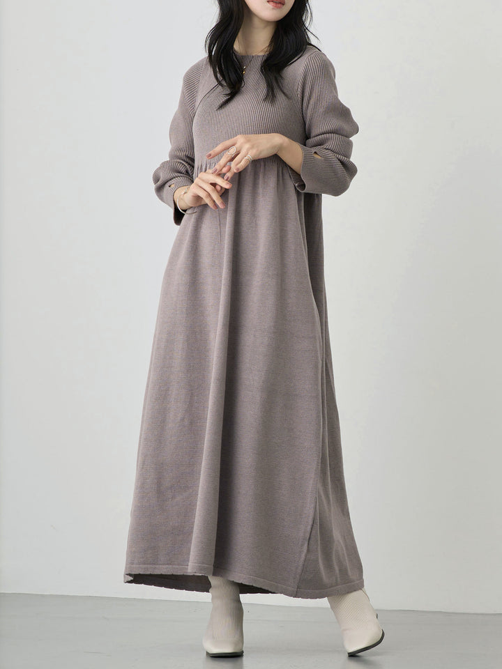 罗纹针织喇叭裙 灰色