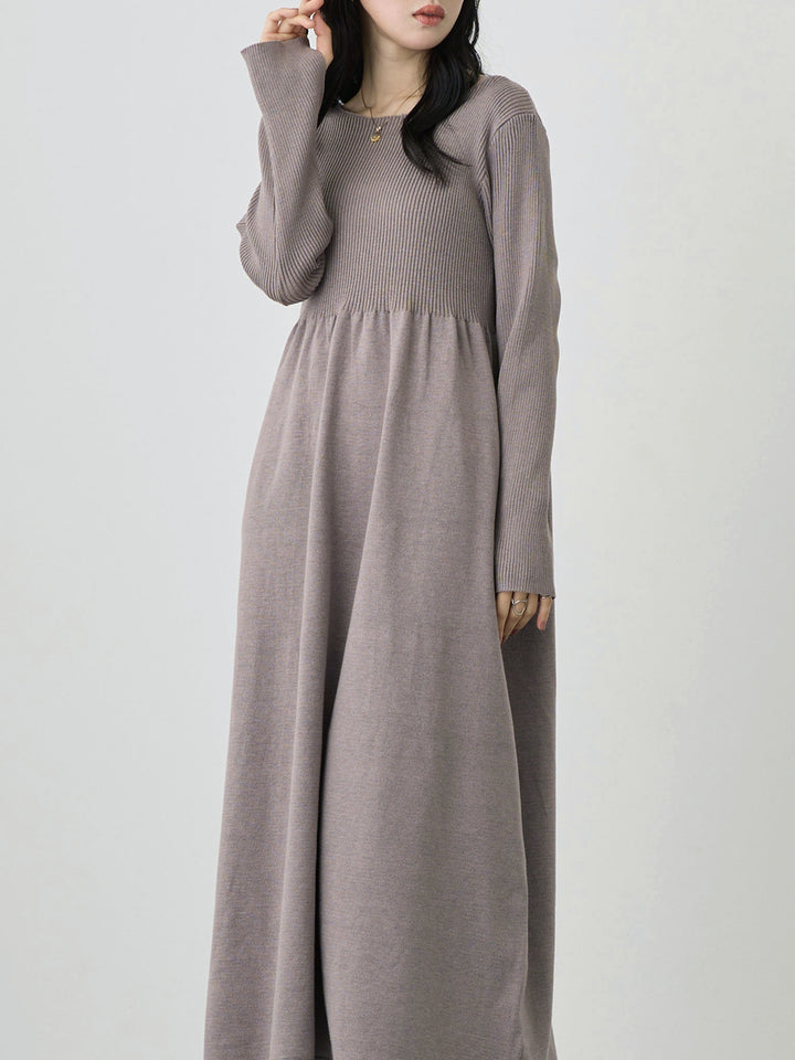 罗纹针织喇叭裙 灰色