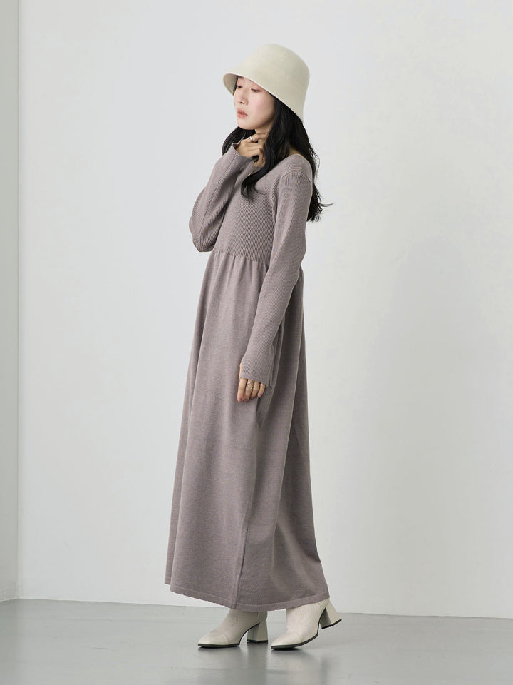 罗纹针织喇叭裙 灰色