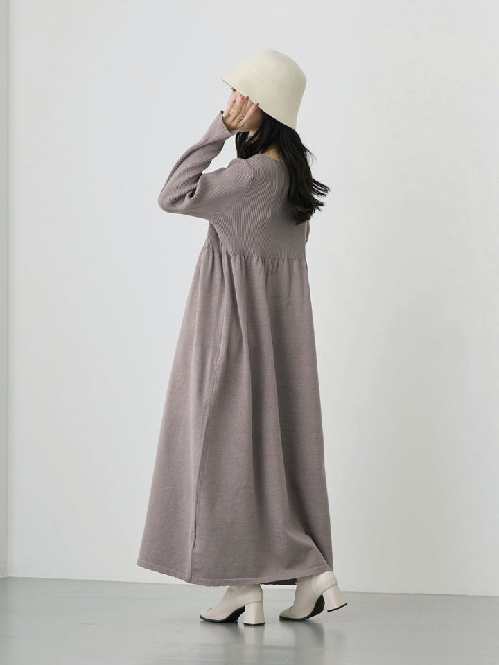罗纹针织喇叭裙 灰色