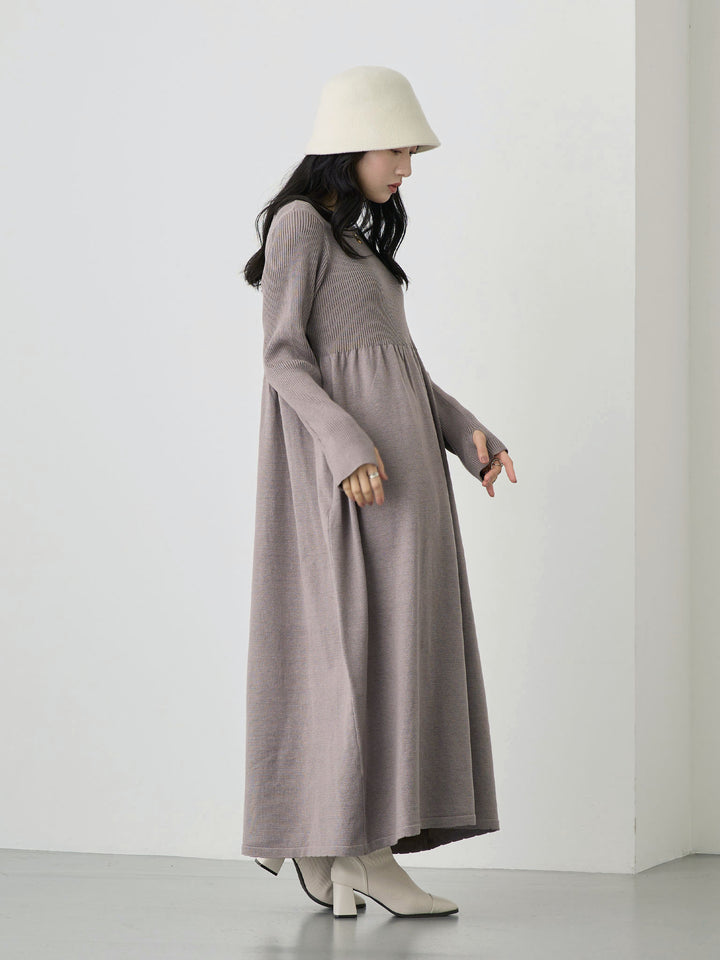 罗纹针织喇叭裙 灰色