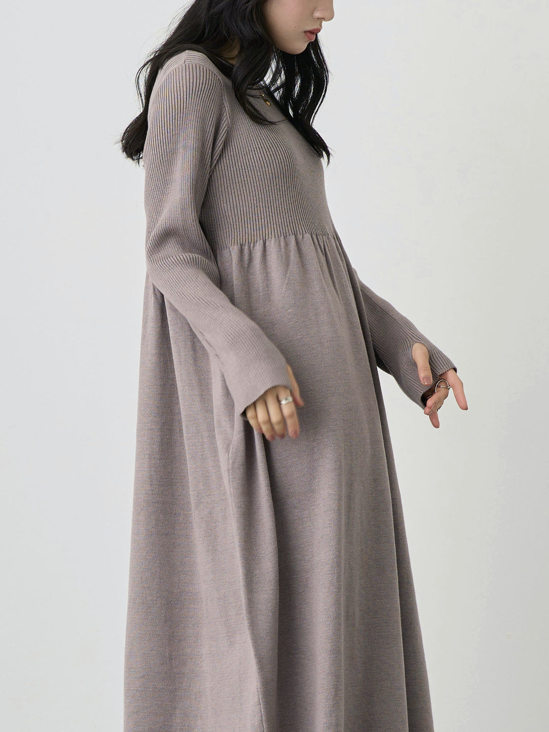 罗纹针织喇叭裙 灰色