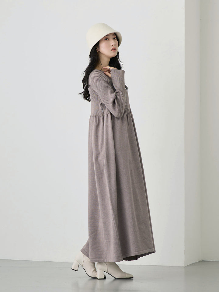 罗纹针织喇叭裙 灰色