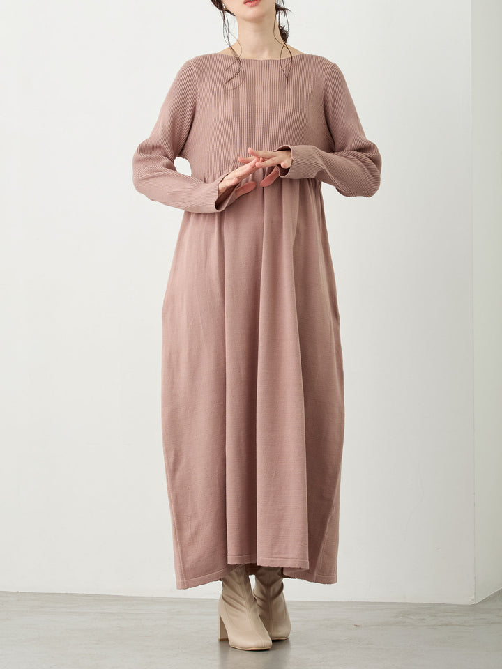 リブニットフレアワンピース Pink beige