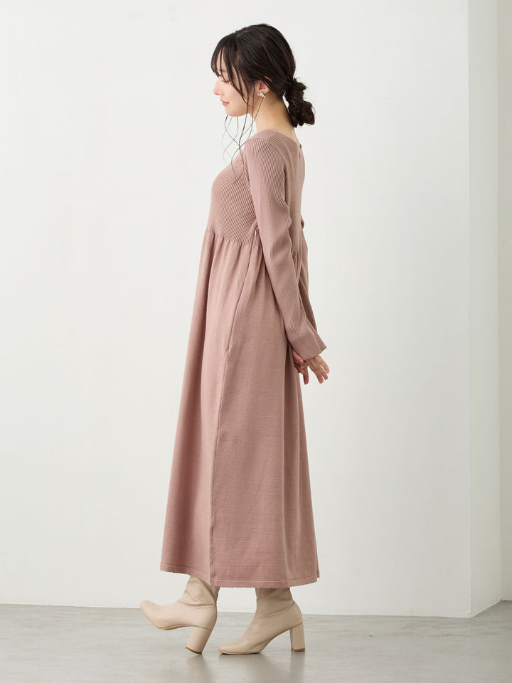 リブニットフレアワンピース Pink beige