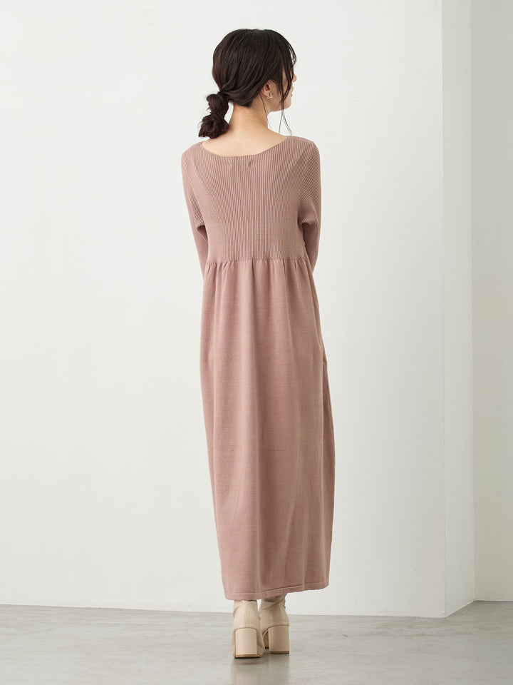 リブニットフレアワンピース Pink beige