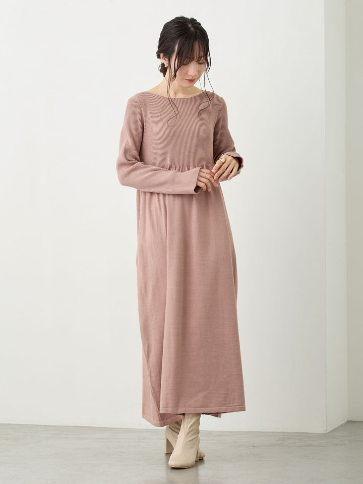 リブニットフレアワンピース Pink beige
