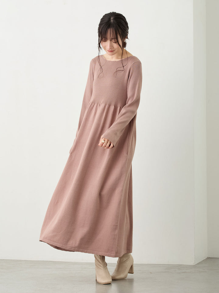 リブニットフレアワンピース Pink beige