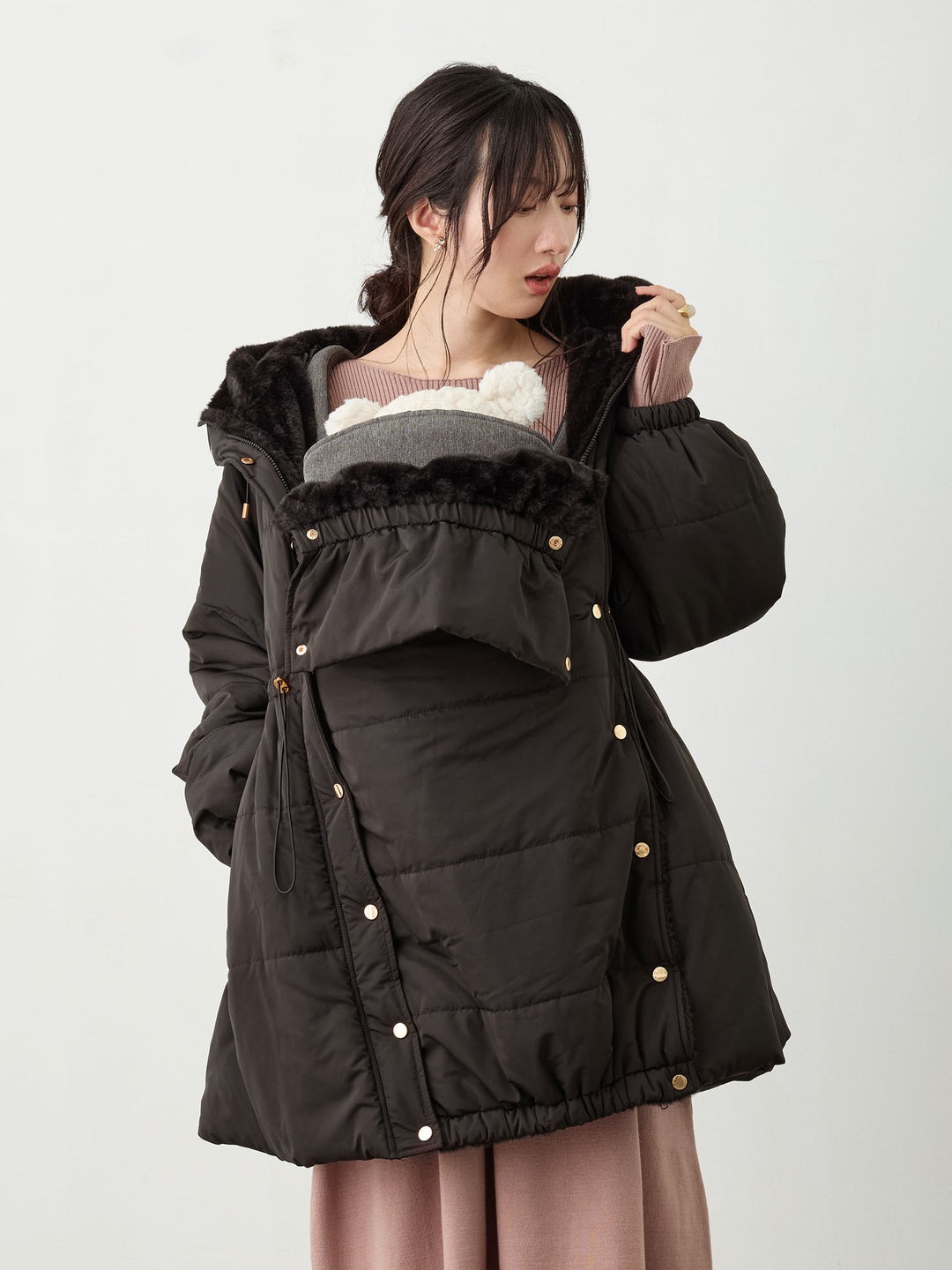 ダッカー付き中綿アウター Black