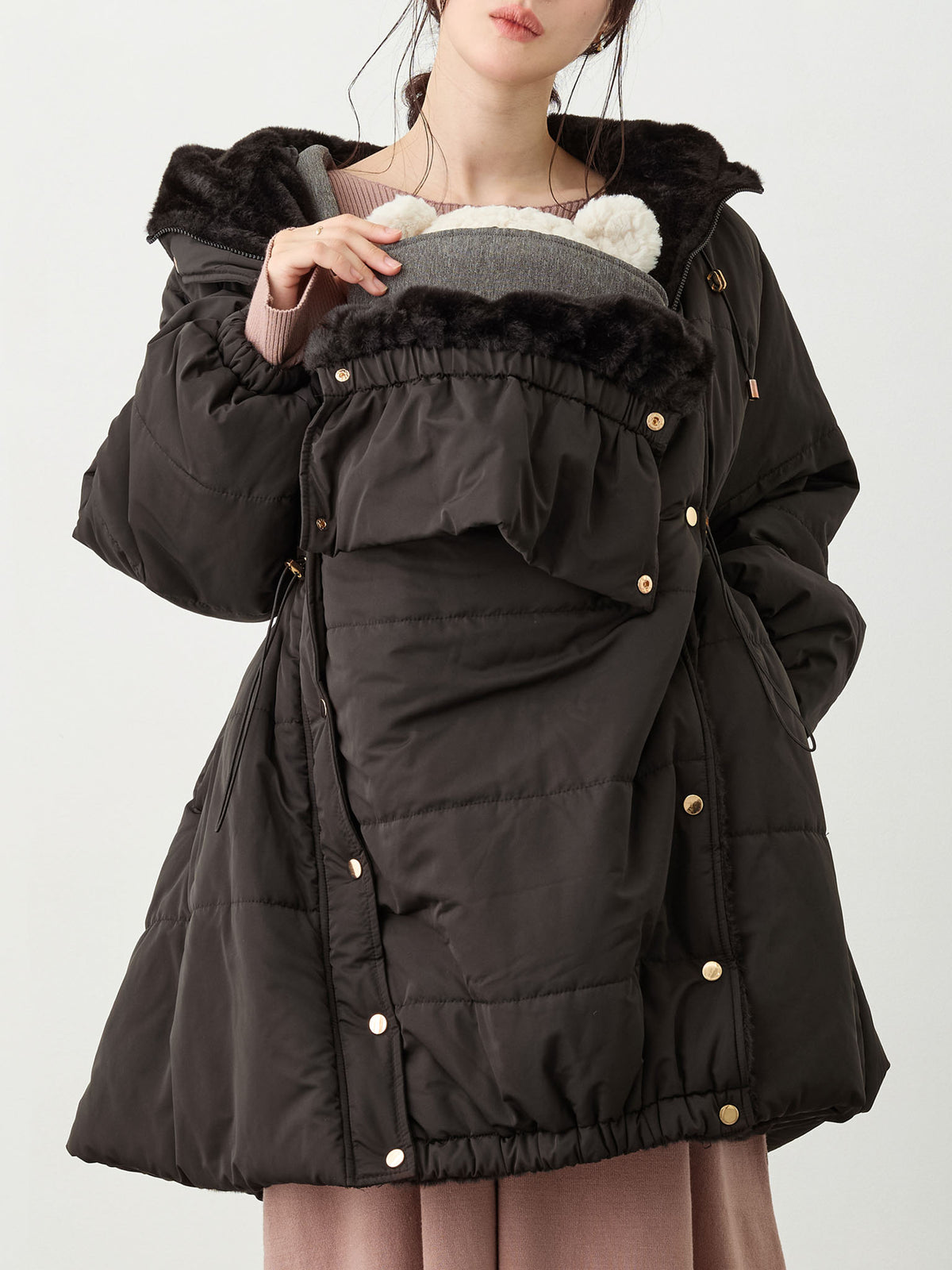 ダッカー付き中綿アウター Black
