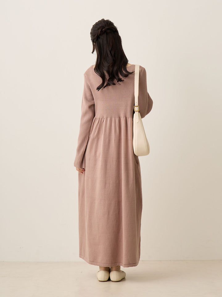 罗纹针织喇叭裙，米色