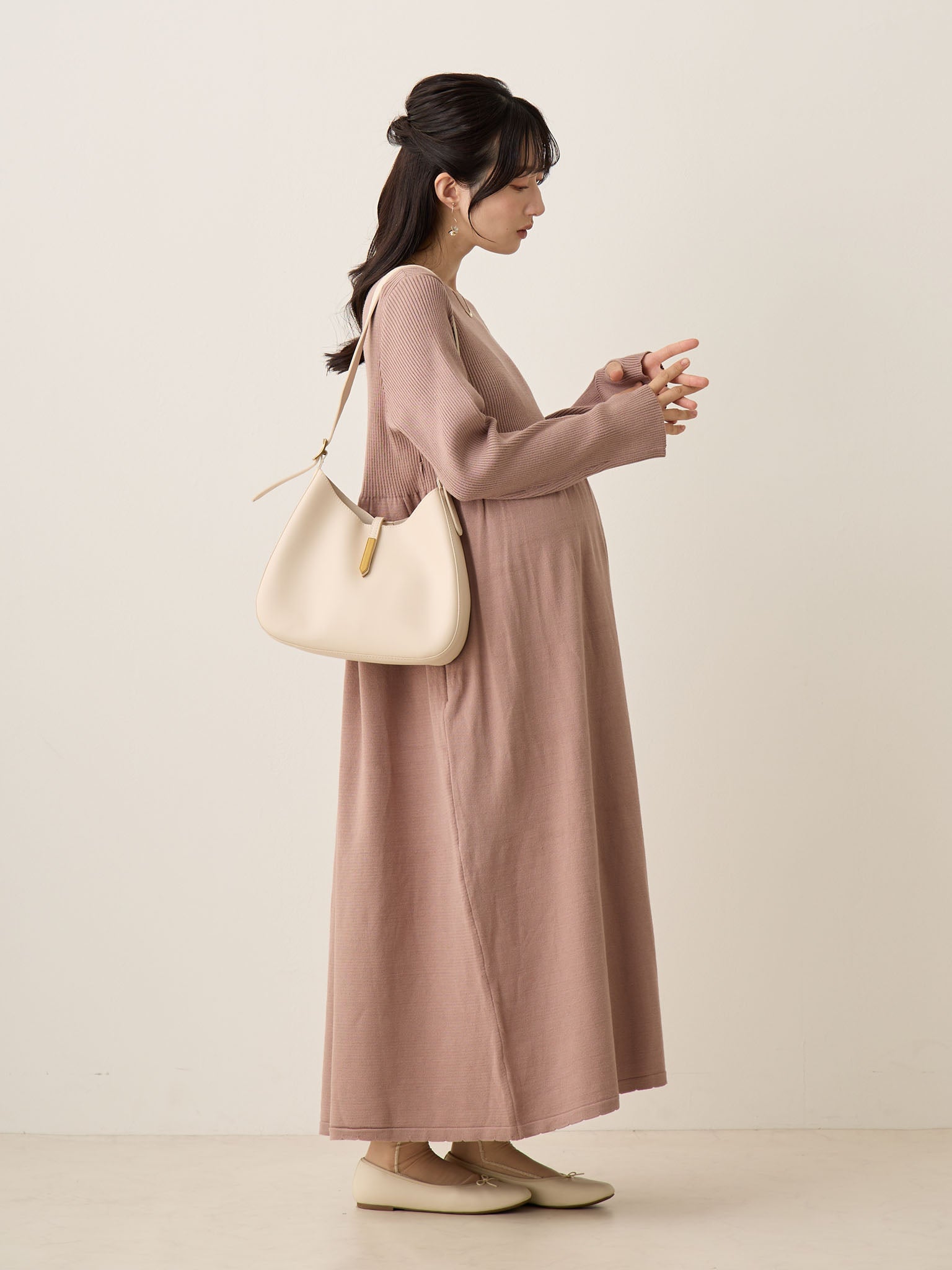 リブニットフレアワンピース Pink beige – honono for mom&baby