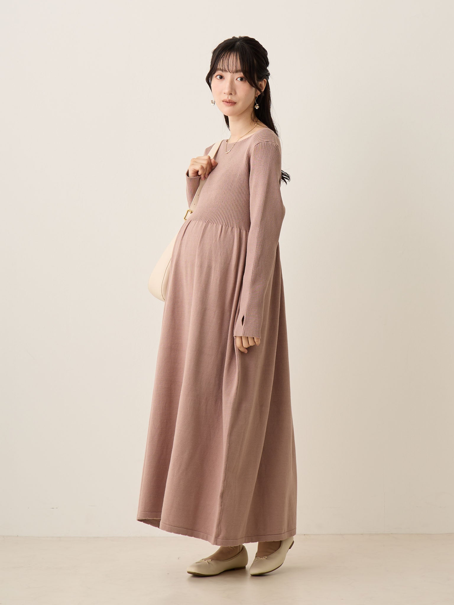 リブニットフレアワンピース Pink beige – honono for mom&baby