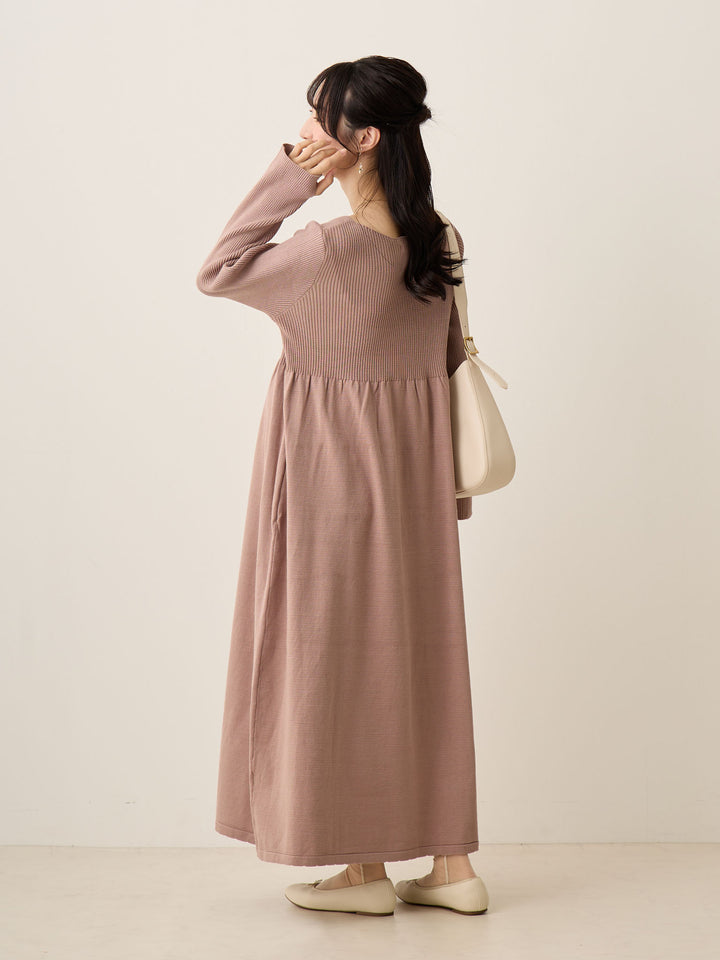 罗纹针织喇叭裙，米色