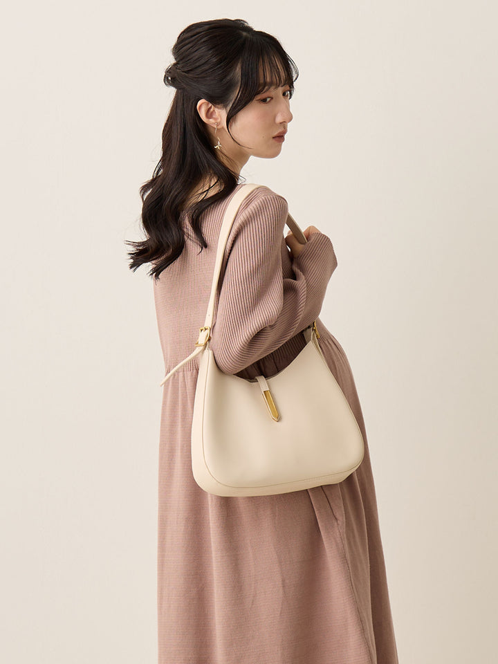 罗纹针织喇叭裙，米色