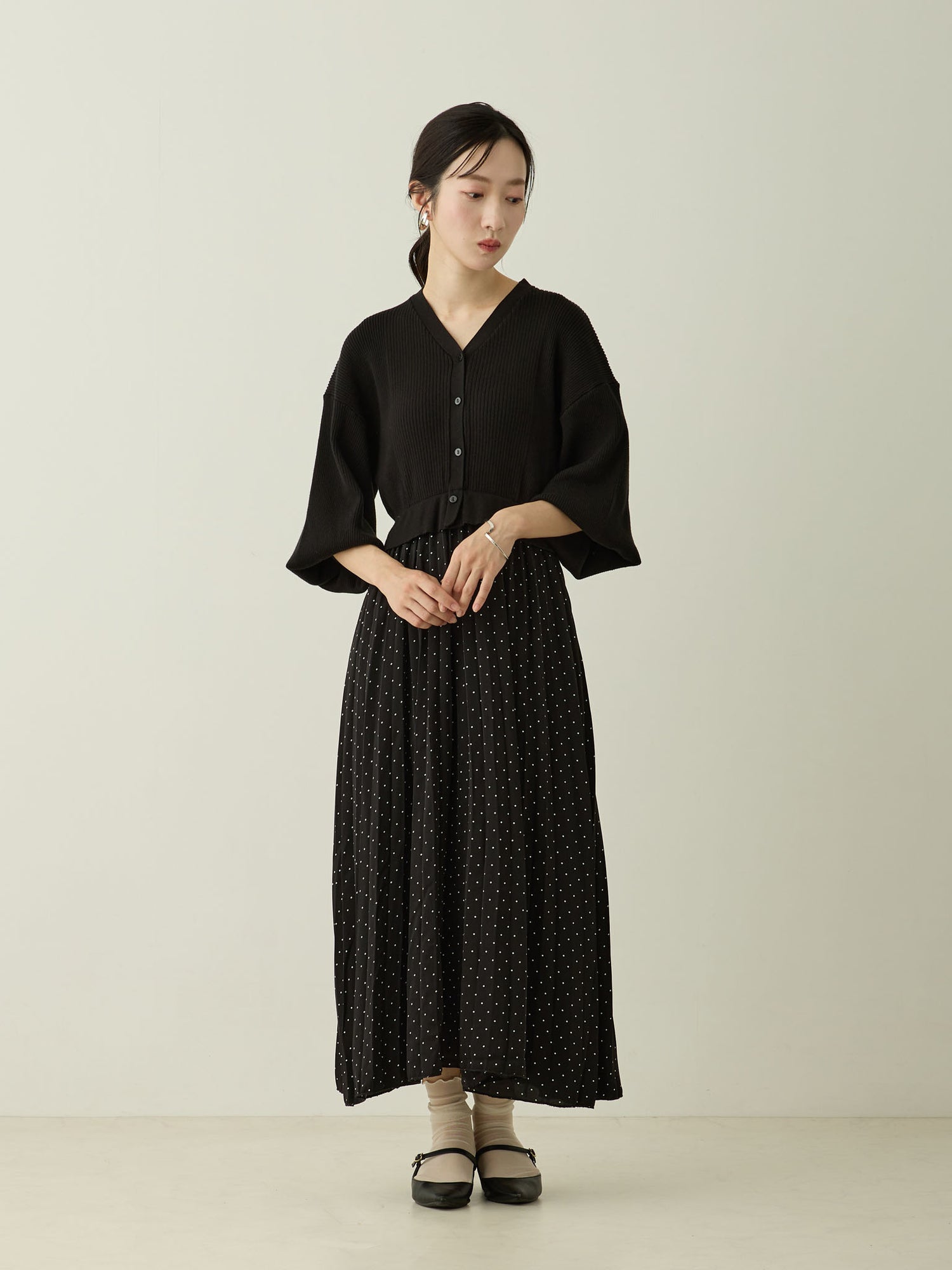 【孕妇/哺乳衣】针织对接百褶连衣裙波点