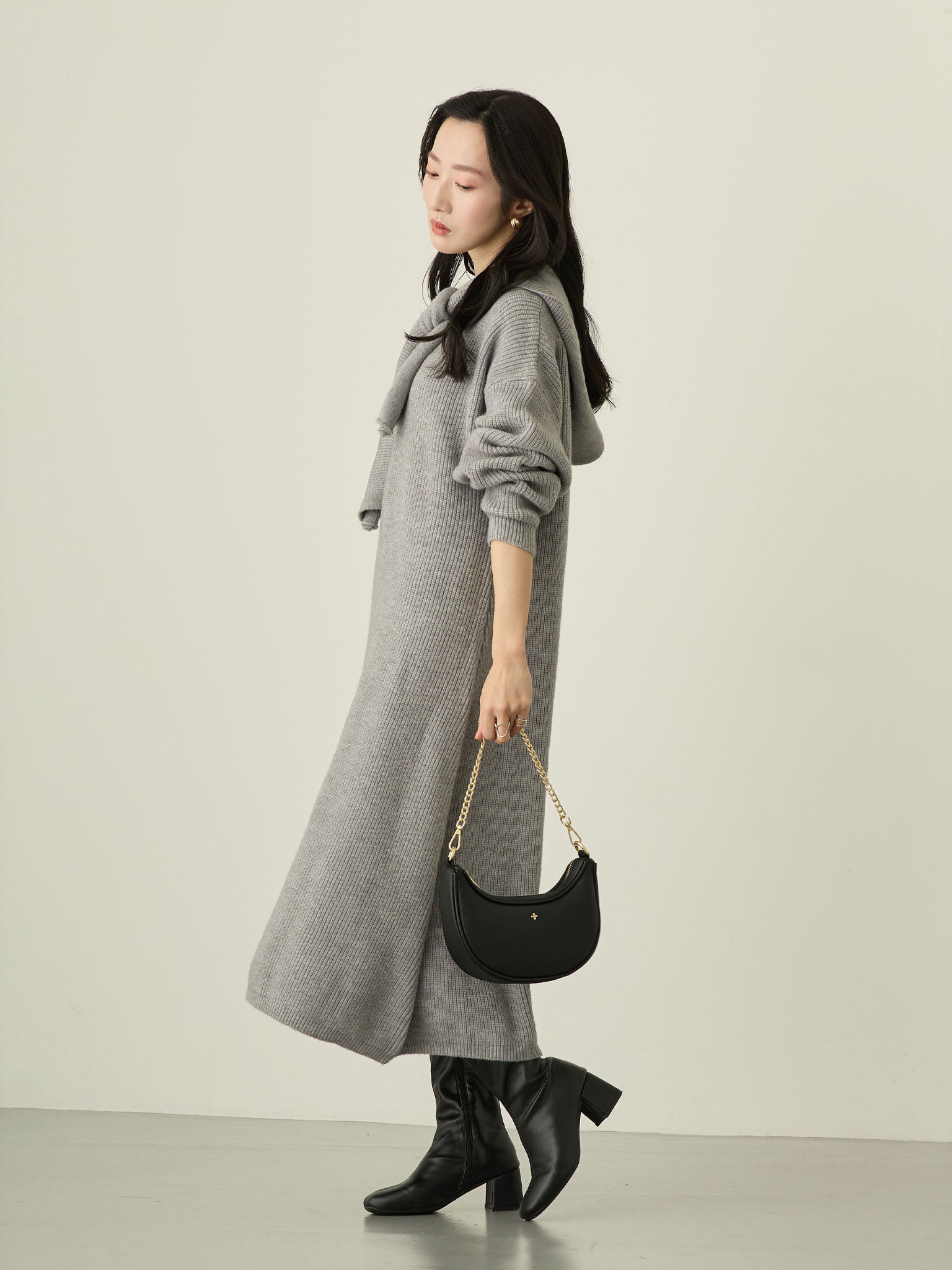 フードマフラー付きニットワンピース Gray – honono for mom&baby