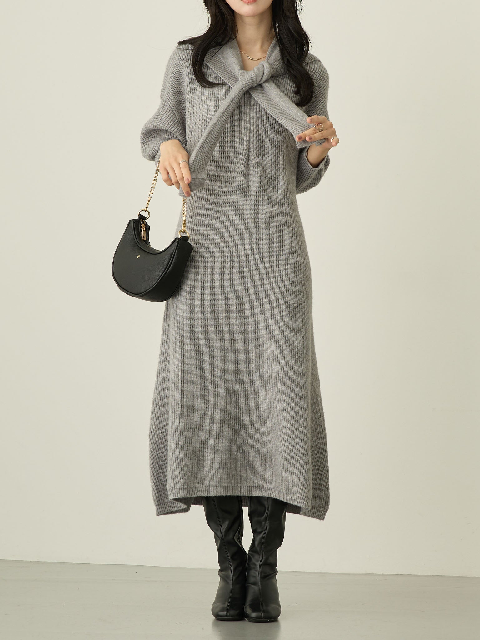 フードマフラー付きニットワンピース Gray – honono for mom&baby