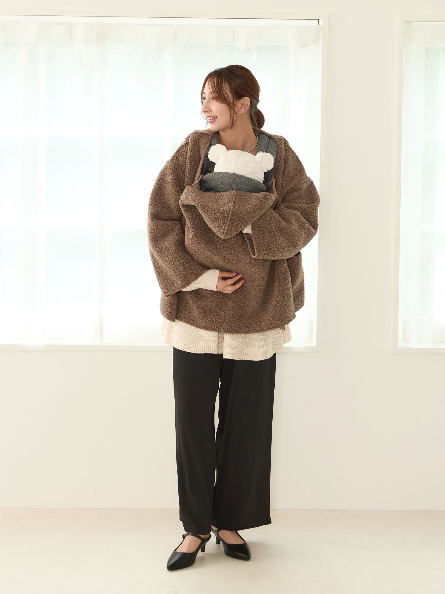 アナカラーボウダンロウ　スリーブ付き リバーシブルボアダッカー付きジャケット Brown – honono for mom&baby