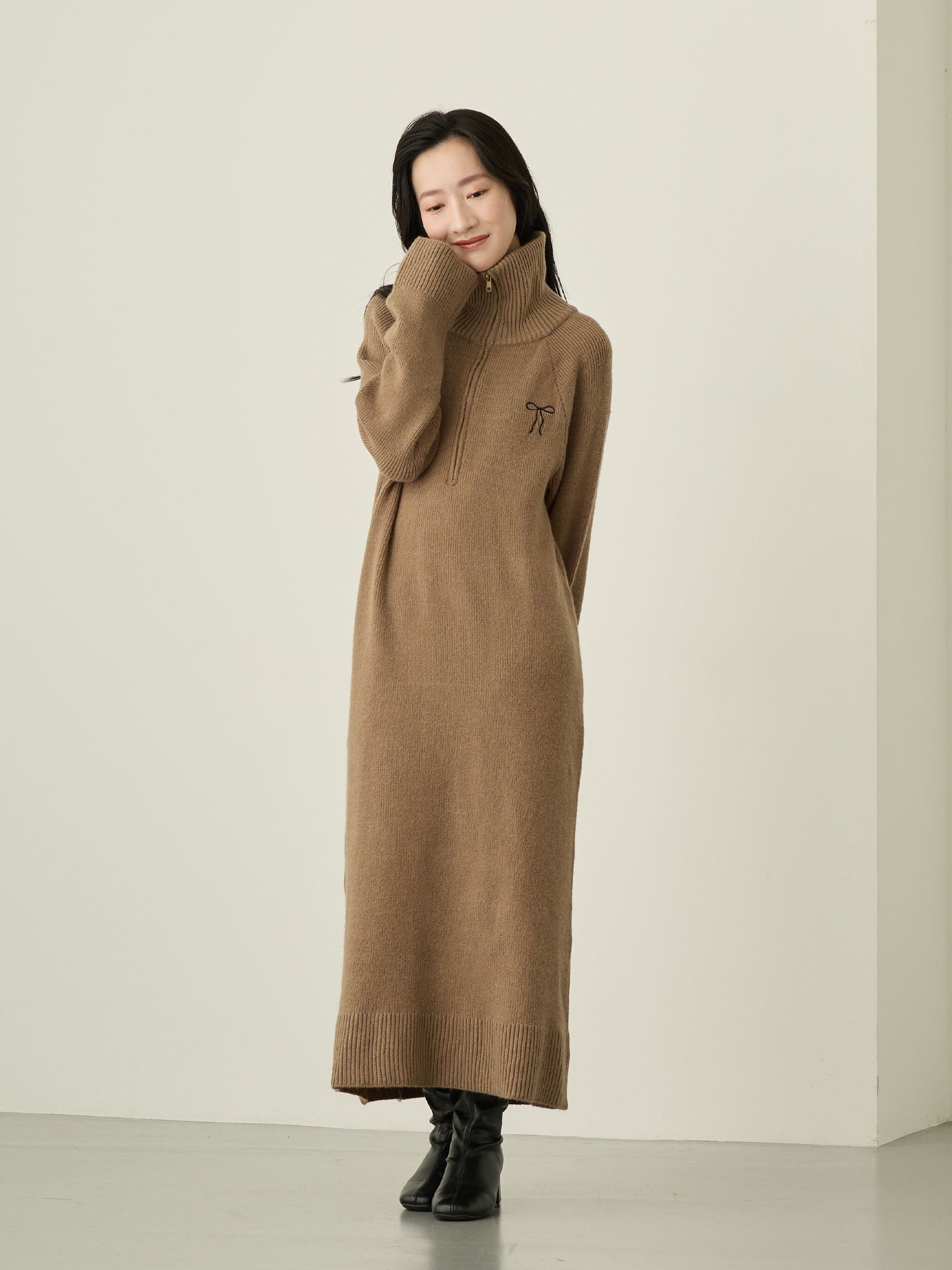 T pon様 C6683 ハーフジップニットワンピ T pon様 C6683 ハーフジップニットワンピ ハーフジップアップニット