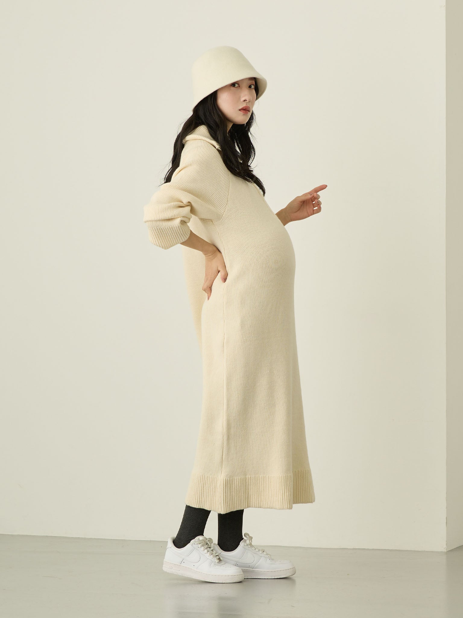 ハーフジップニットワンピース Ivory – honono for mom&baby