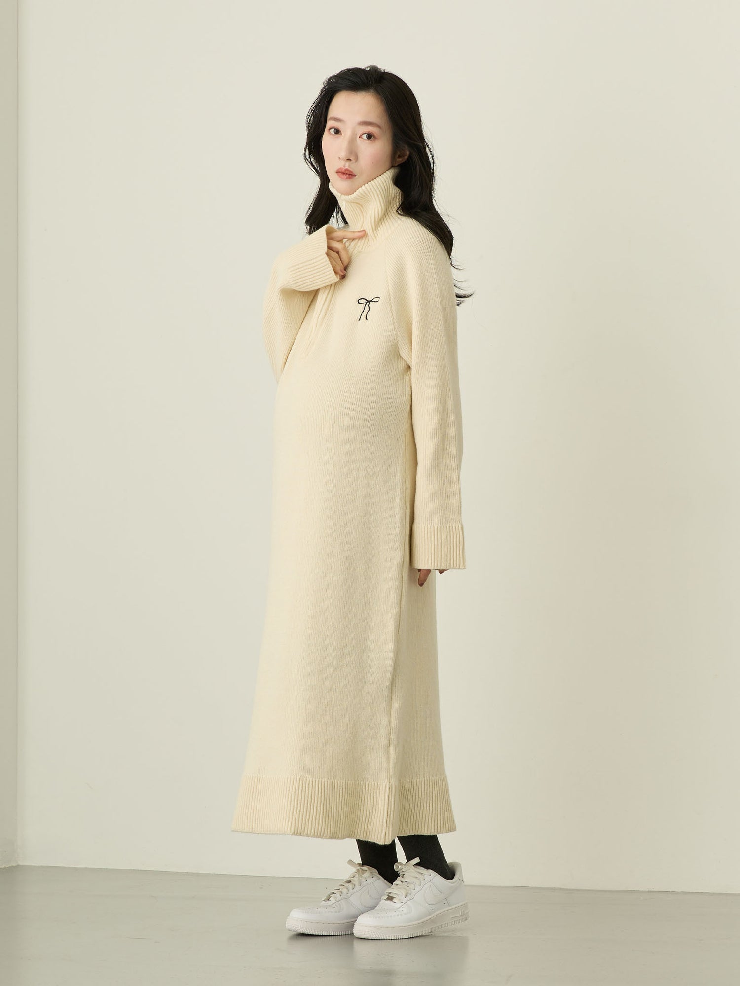 ハーフジップニットワンピース Ivory