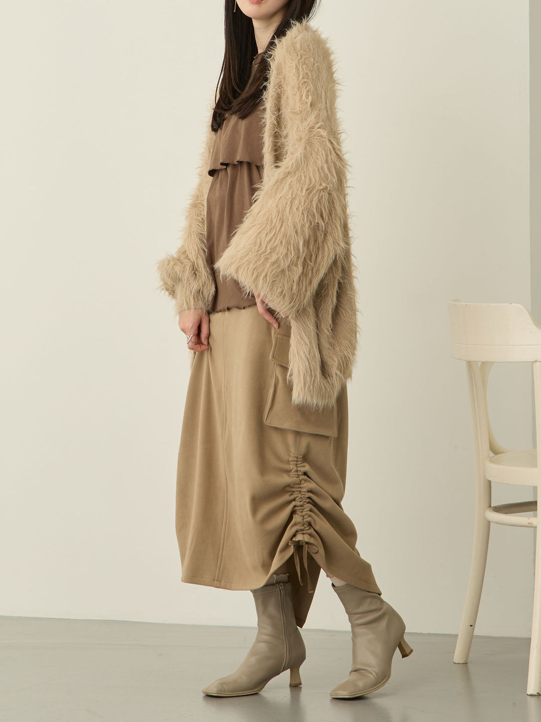 羊毛工装裙，米色