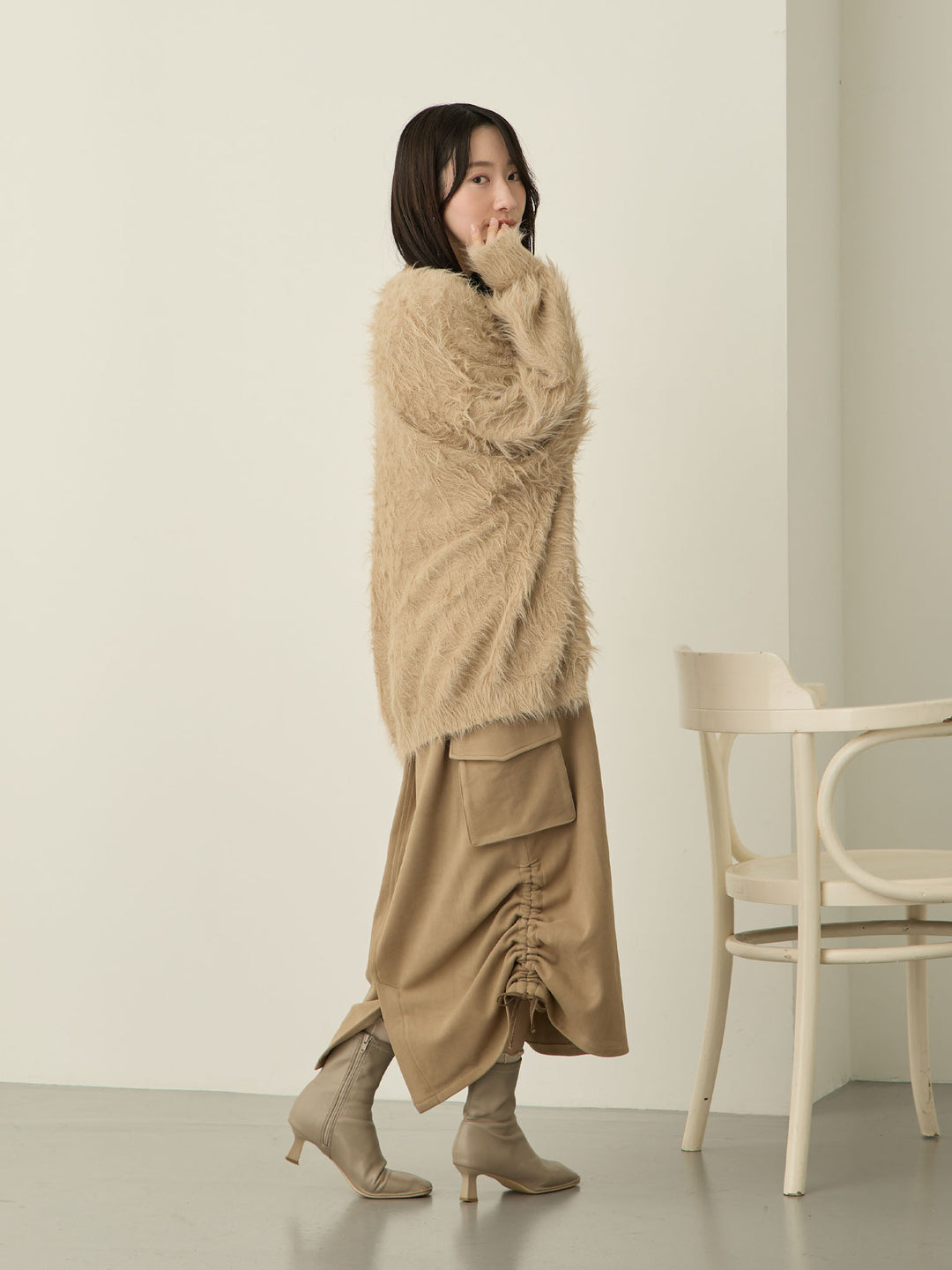 羊毛工装裙，米色