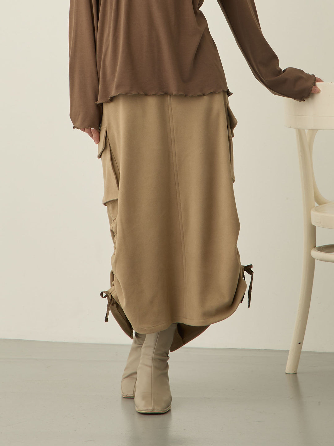 羊毛工装裙，米色