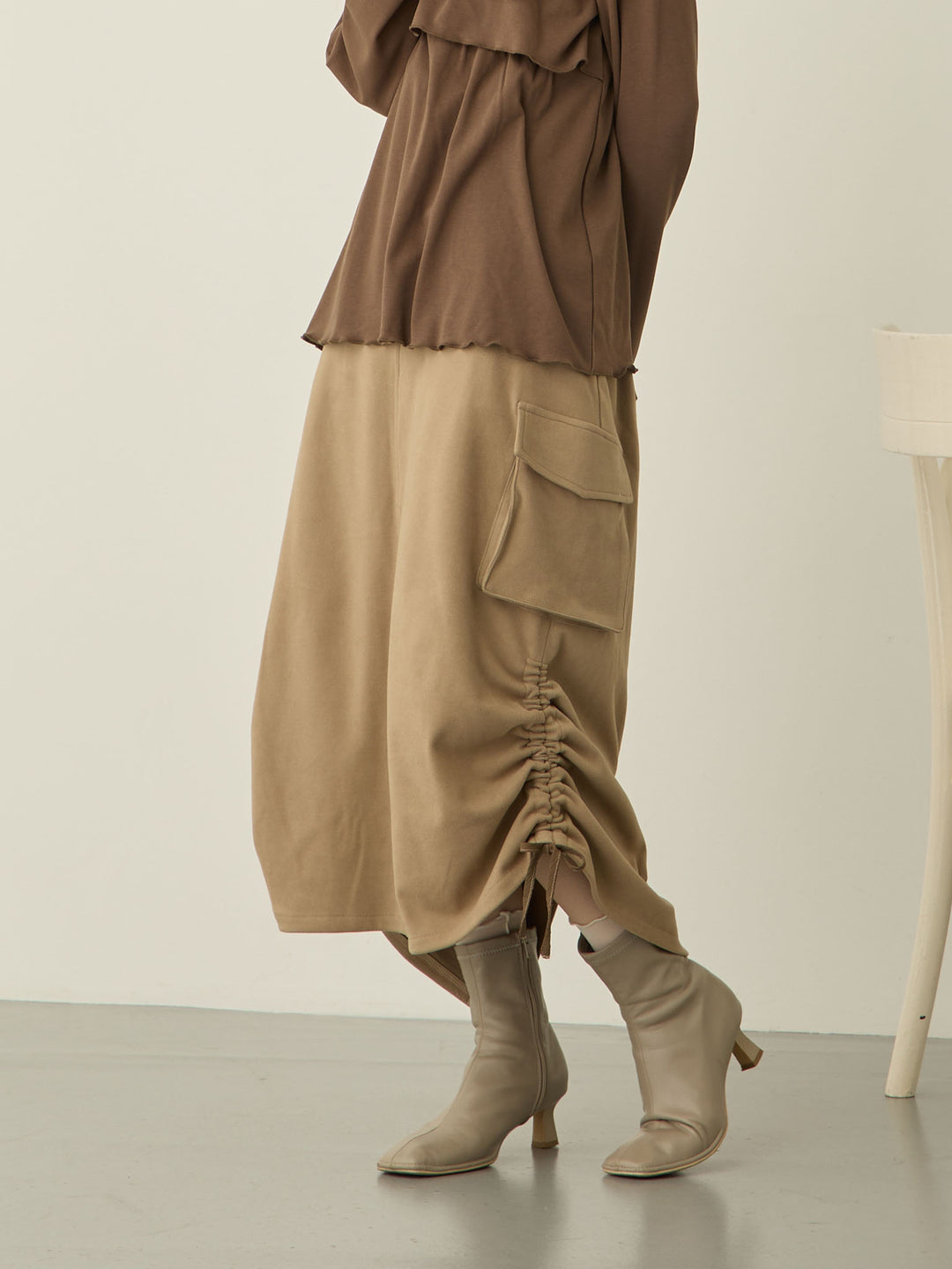 羊毛工装裙，米色