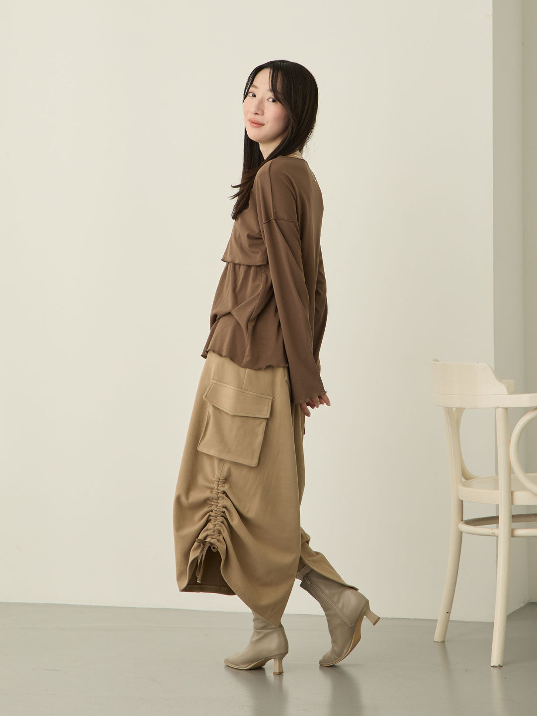 羊毛工装裙，米色