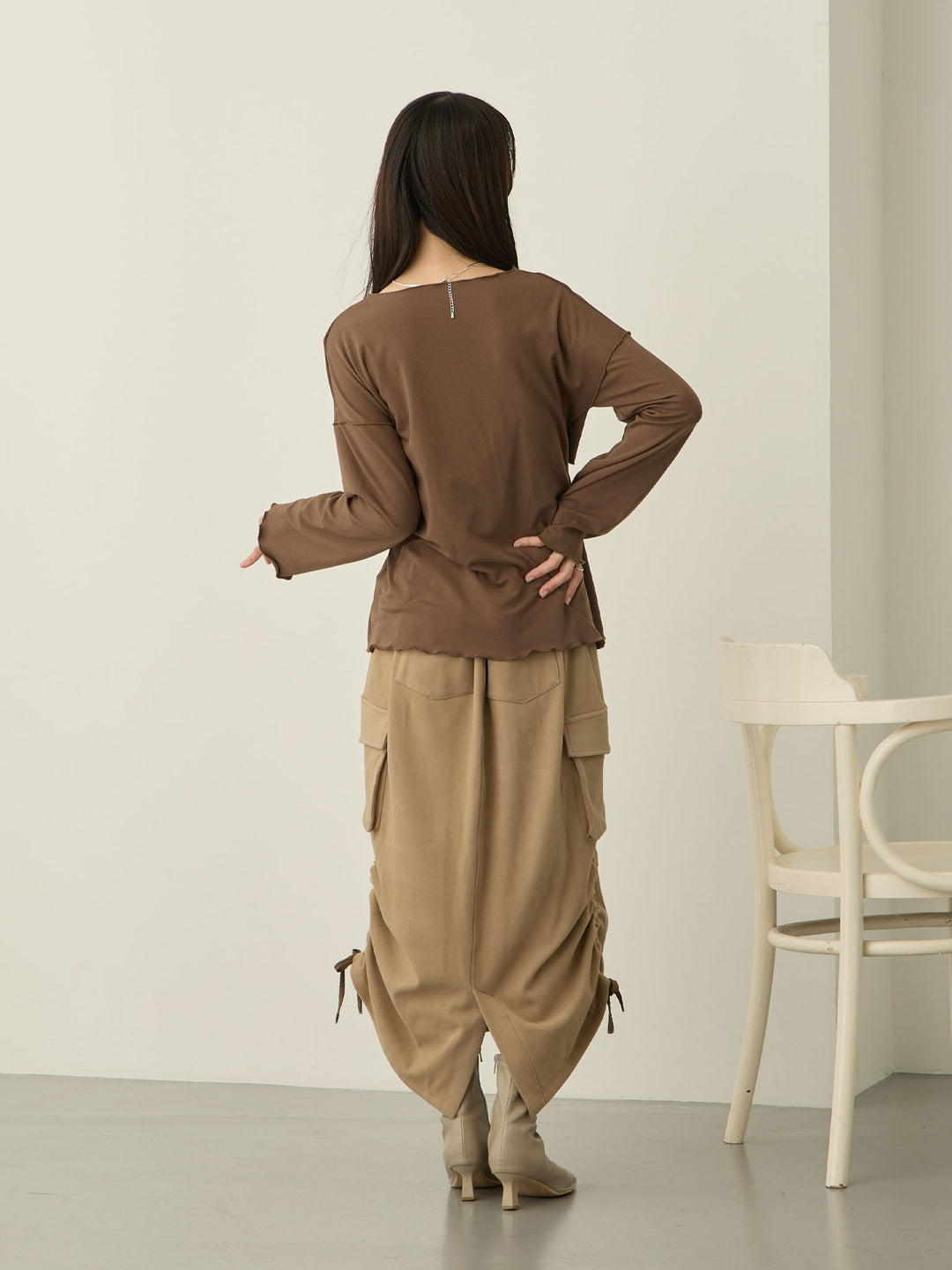 羊毛工装裙，米色