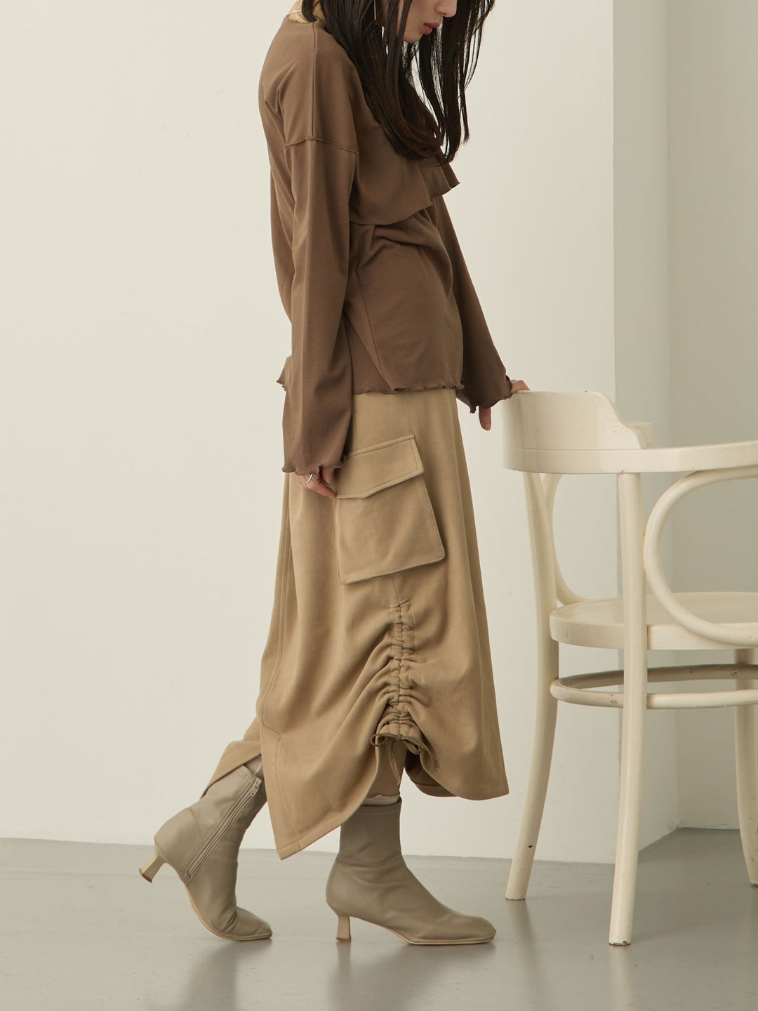 羊毛工装裙，米色