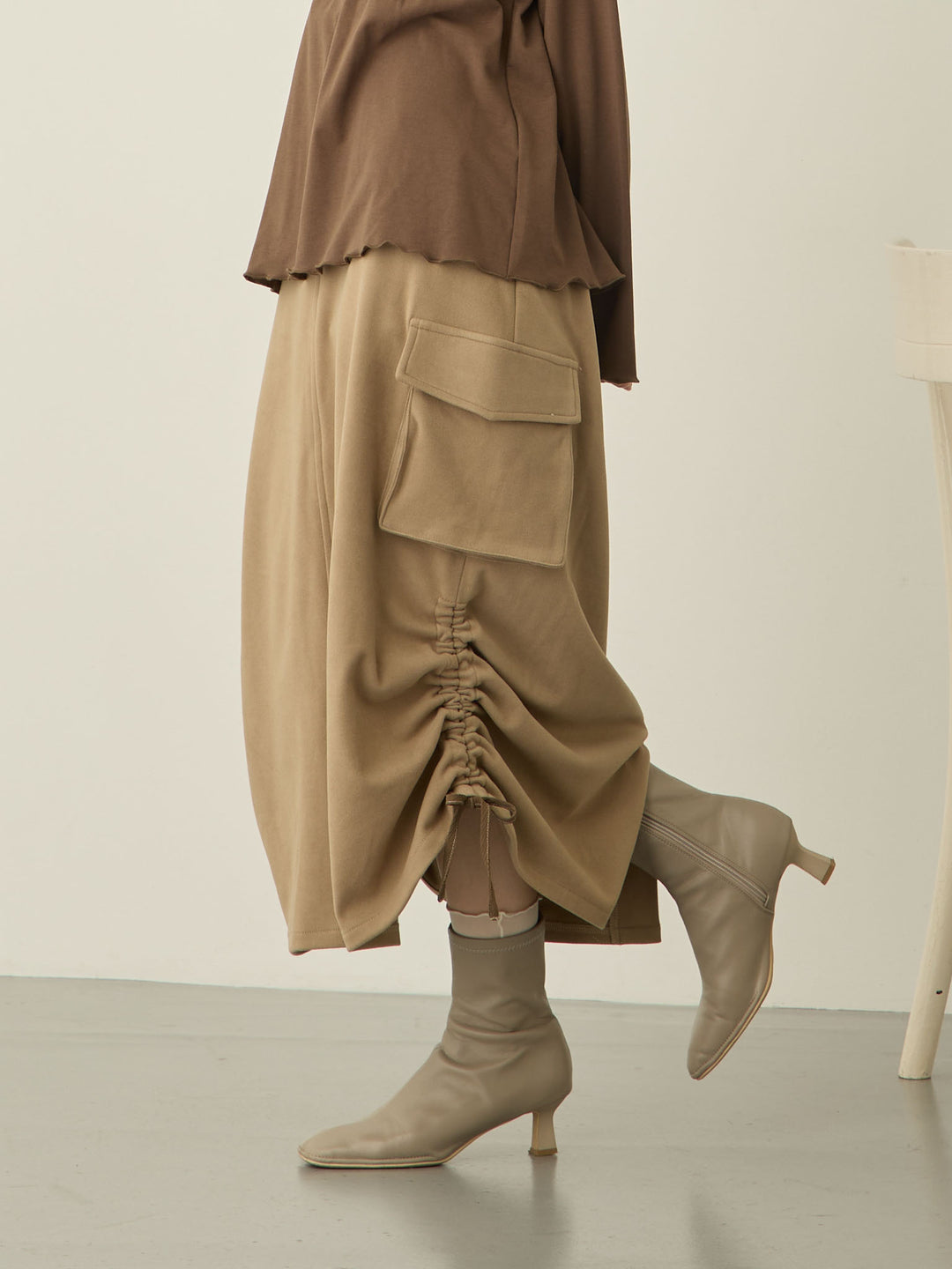 羊毛工装裙，米色