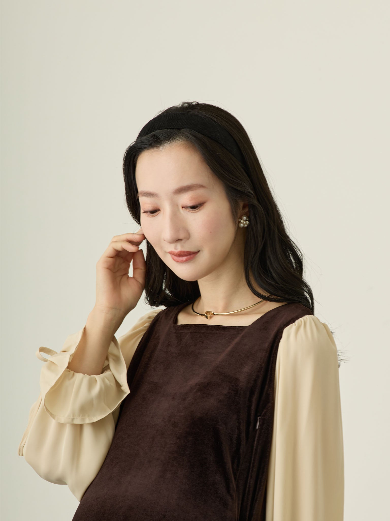 ベロア切り替えリボンワンピース Brown – honono for mom&baby