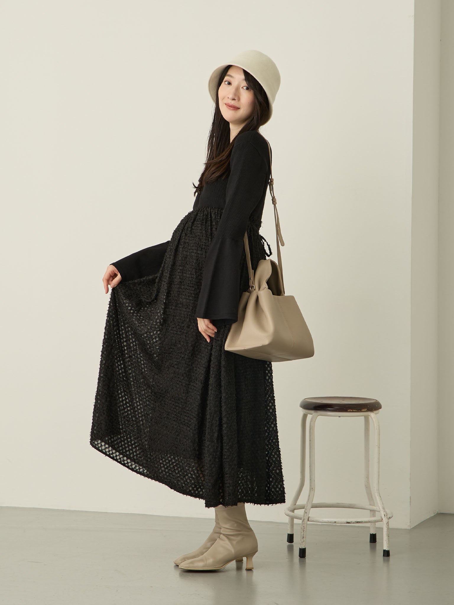 ニットドッキングフェザーワンピース Black – honono for mom&baby