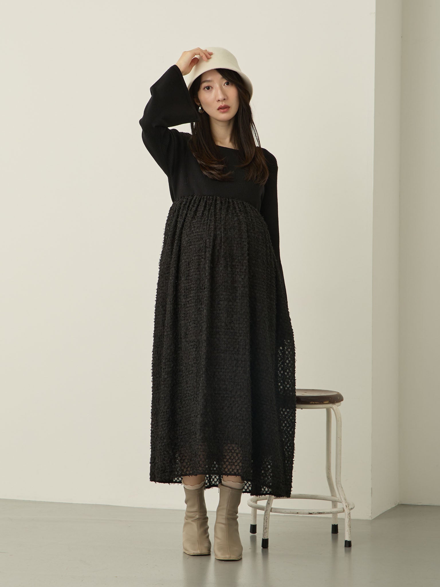 ニットドッキングフェザーワンピース Black – honono for mom&baby