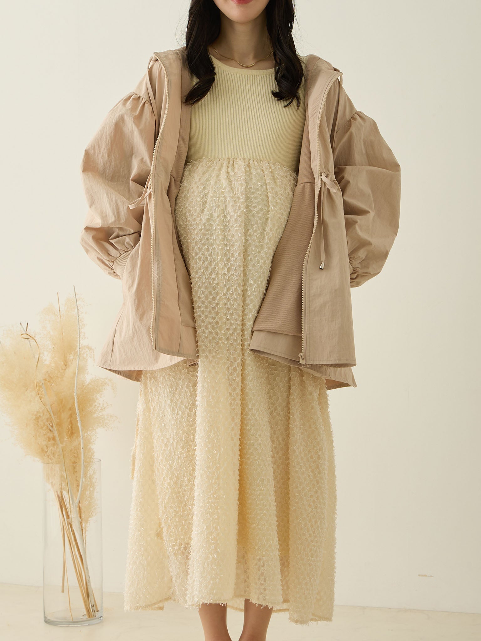 ワンピース ENOF pear skin dress 01 ecru 未使用】ENOF pear skin dress ecru size1