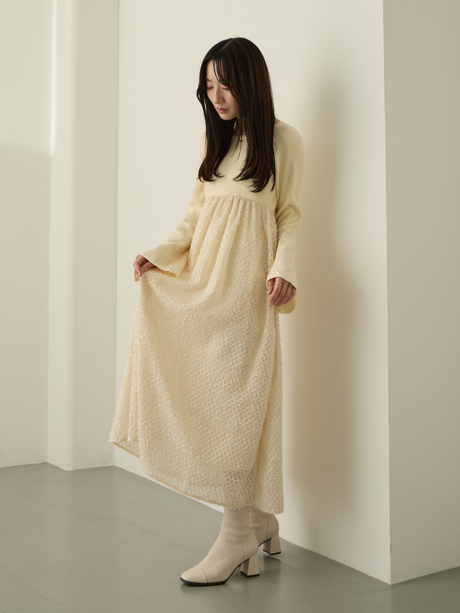 ニットドッキングフェザーワンピース Ivory – honono for mom&baby