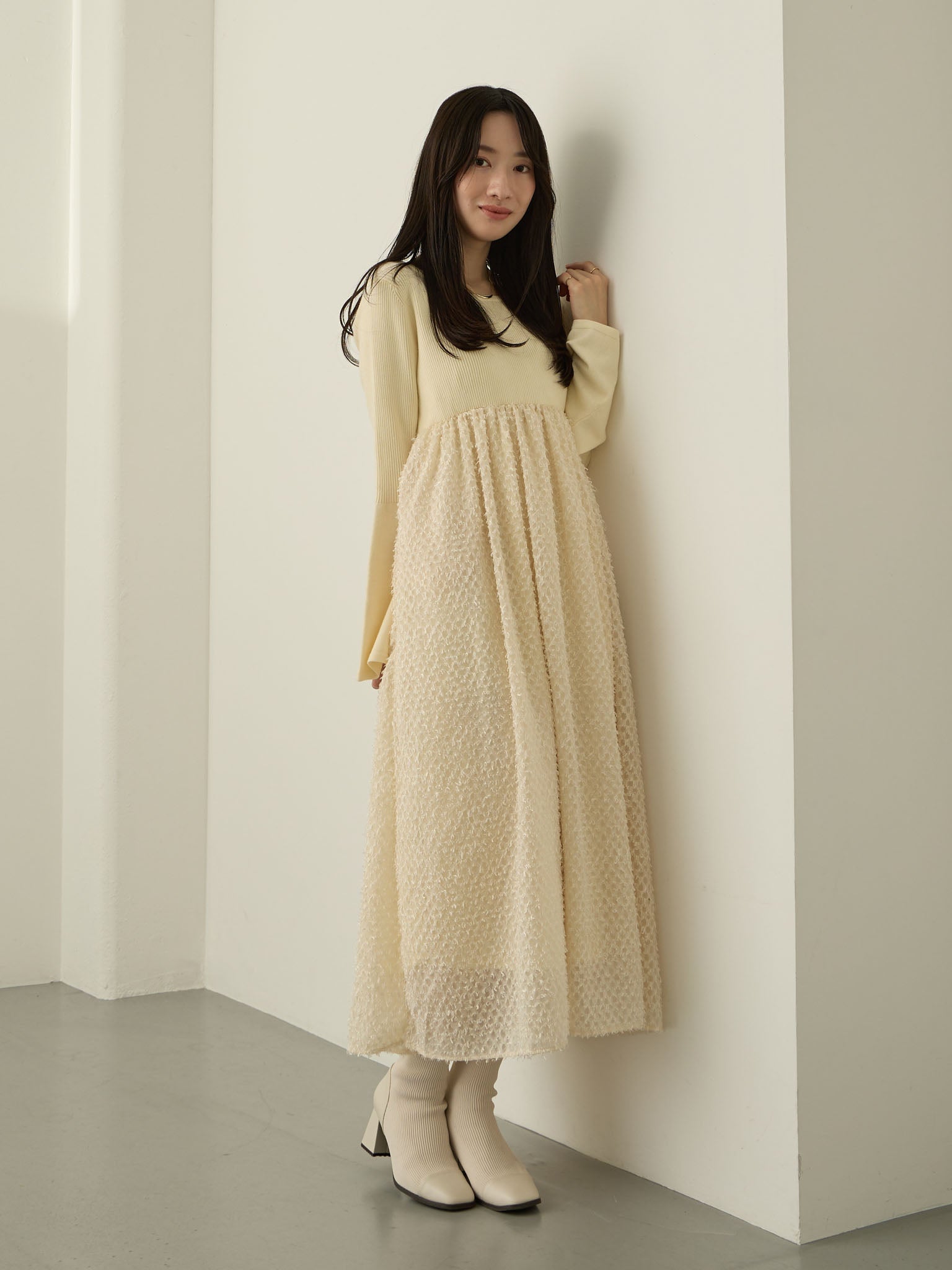 ニットドッキングフェザーワンピース Ivory – honono for mom&baby