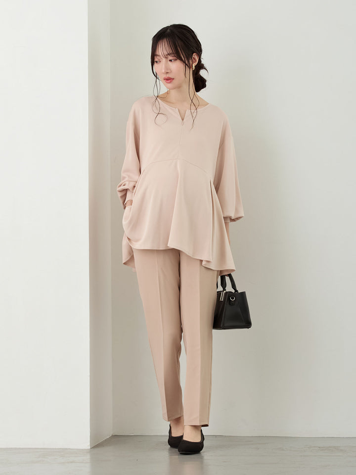 セレモニー対応・美脚見えマタニティテーパードパンツ Beige