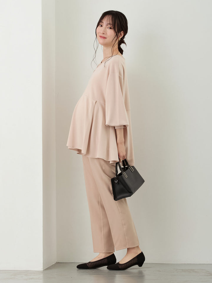 セレモニー対応・美脚見えマタニティテーパードパンツ Beige
