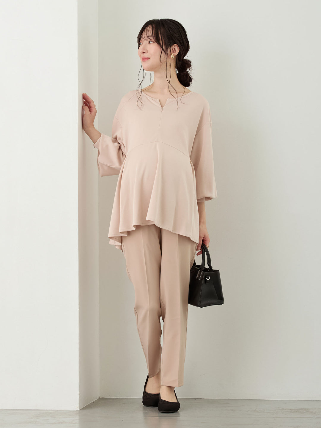 ペプラムトップス Pink beige