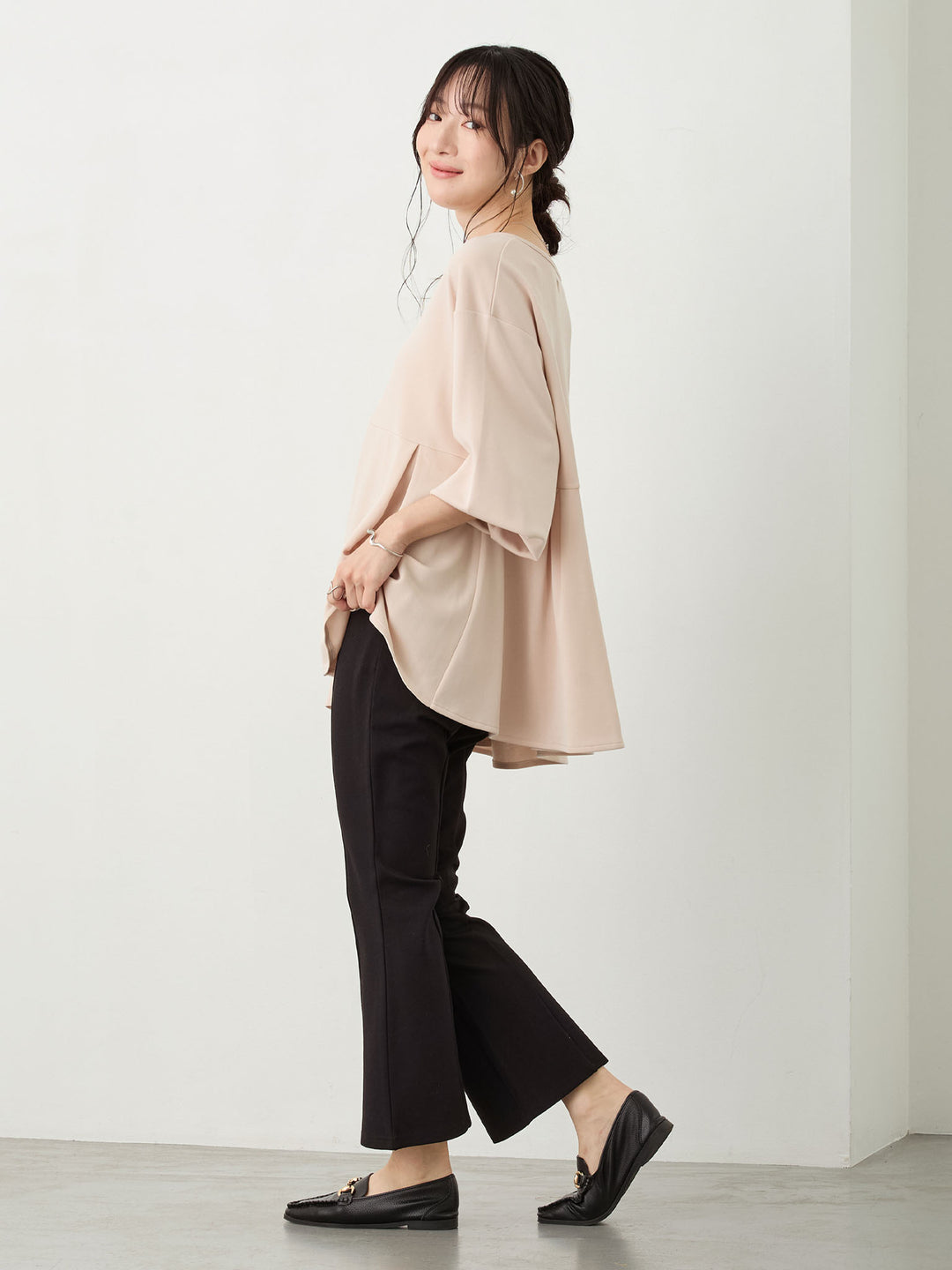 ペプラムトップス Pink beige