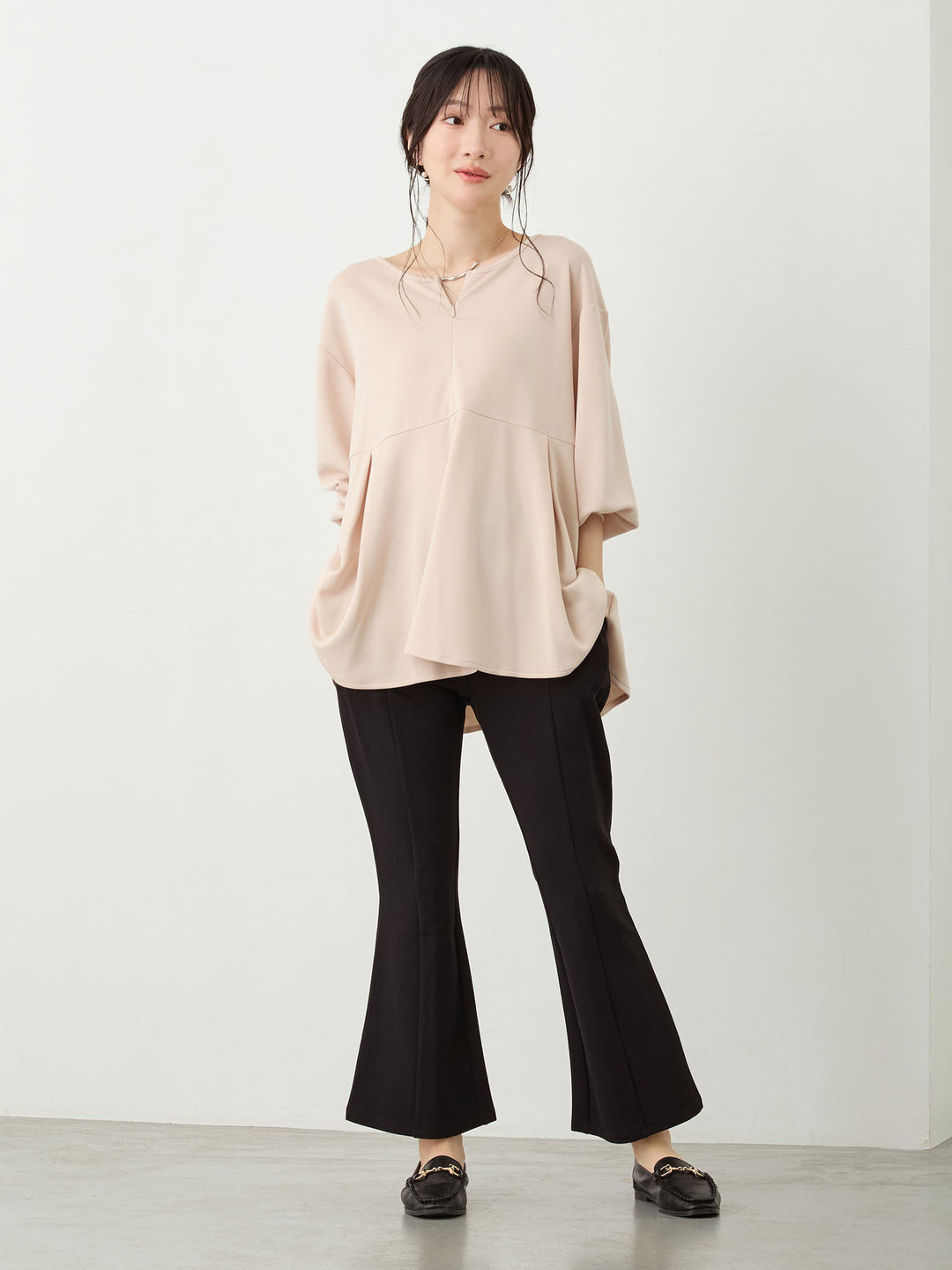 ペプラムトップス Pink beige